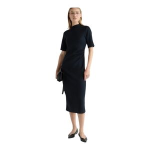 Modern Citizen Evie Ribbed Knit Dress Navy Size M Midi Mock Neck Textured New